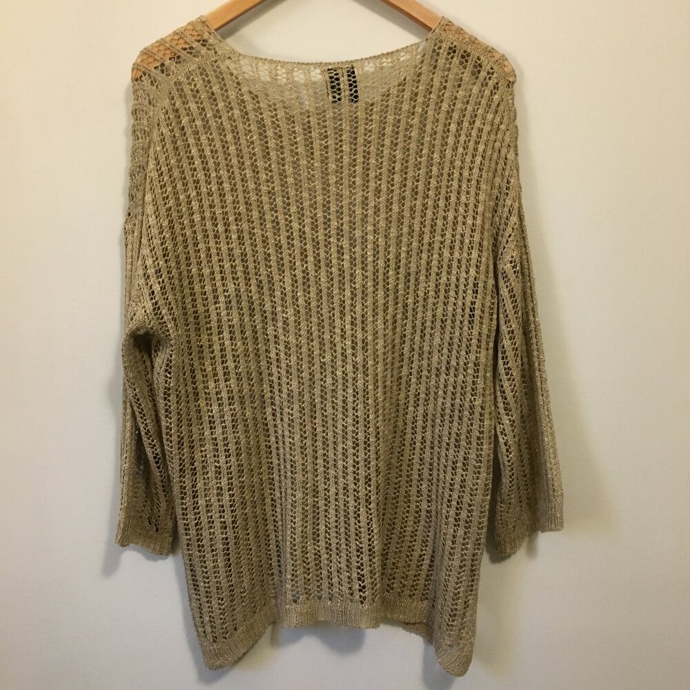 Kaktus Tan Crochet Knit Top Boho Slip-Over Open Weave Top Plus Size 2X - Picture 2 of 10